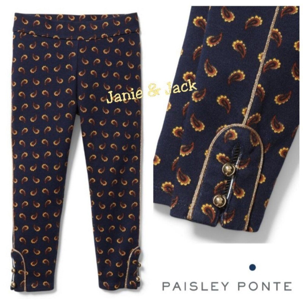 JANIE and JACK Button Cuff Navy Paisley Ponte Pant 4T
